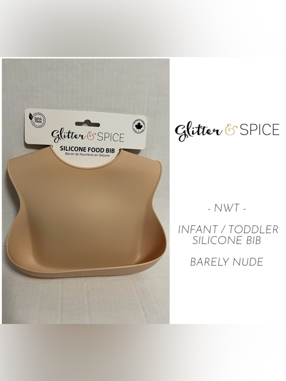 🆕GLITTER & SPICE - NWT - NUDE SILICONE BIB
